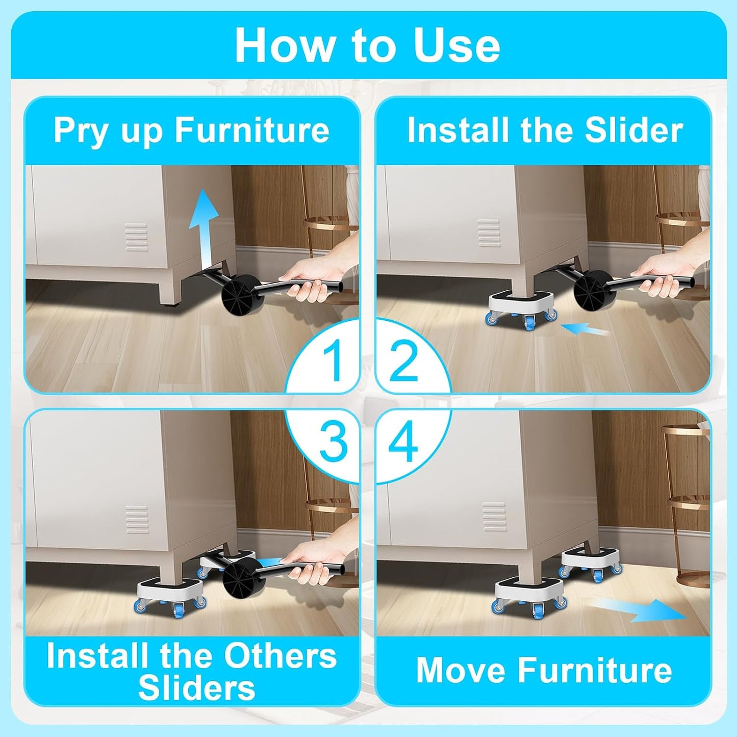 New Upgrade Furniture Sliders: Furniture Movers with Wheels & Groove | Furniture Dolly with 360° Rotatable Wheels - Appliance Roller for Moving Heavy Sofa Bed - Load Capacity Up to 750lb
