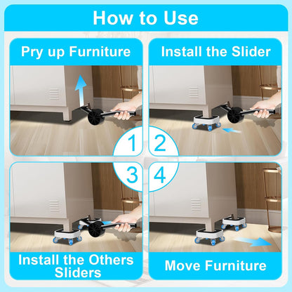 New Upgrade Furniture Sliders: Furniture Movers with Wheels & Groove | Furniture Dolly with 360° Rotatable Wheels - Appliance Roller for Moving Heavy Sofa Bed - Load Capacity Up to 750lb