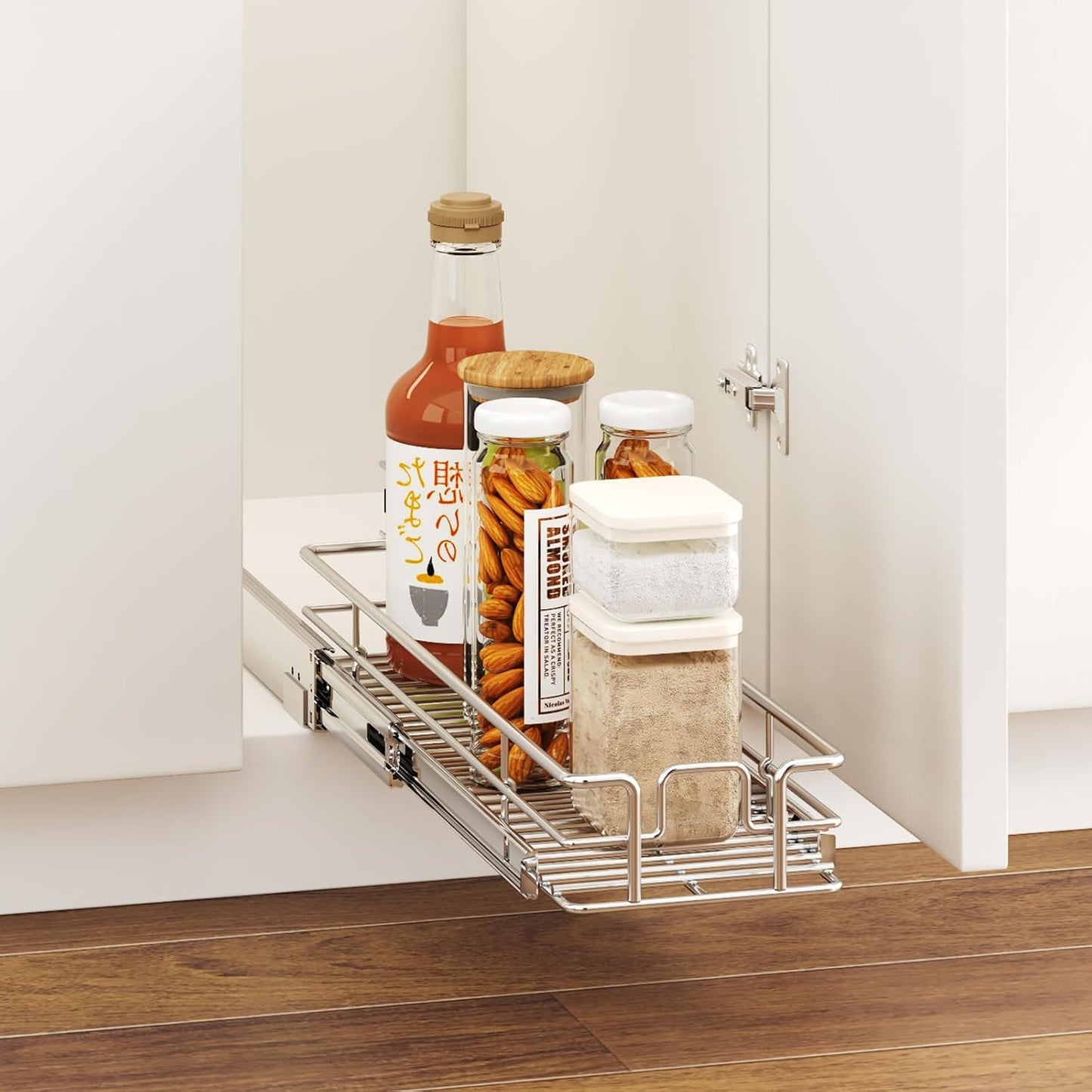 LOVMOR 2 Tier Individual Pull Out Cabinet Organizer 11" W x 18" D, Slide Out Kitchen Cabinet Storage Sliding Shelves