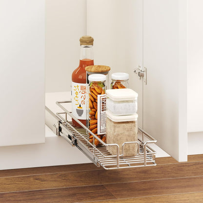 LOVMOR 2 Tier Individual Pull Out Cabinet Organizer 11" W x 18" D, Slide Out Kitchen Cabinet Storage Sliding Shelves