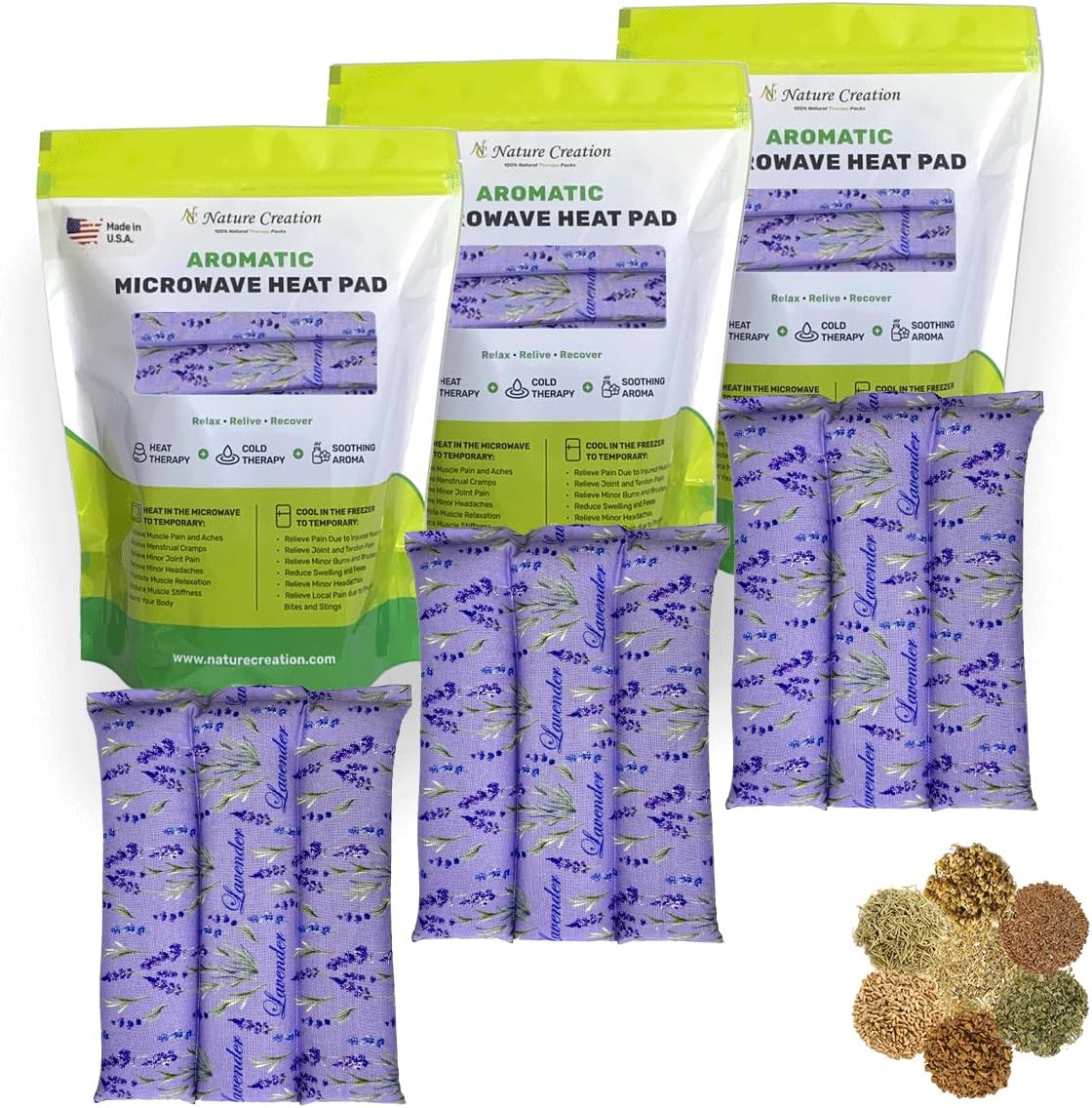 Nature Creation Microwaveable Herbal Heating Pad for Lumbar - Soothing Hot & Cold Therapy Pack for Lower Back- Soothing Relaxation, Warmth and Comfort - Happy Hearts