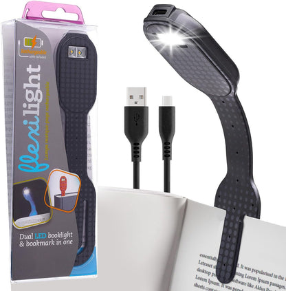 Gifts for Readers & Writers Rechargeable Book Light for Kids, Clip On Reading Light for Bed, 2in1 Flexilight Pals & Bookmark, 12 Hours of Light Once Charged, Includes USB Cable & 2 LED Lights, Dog