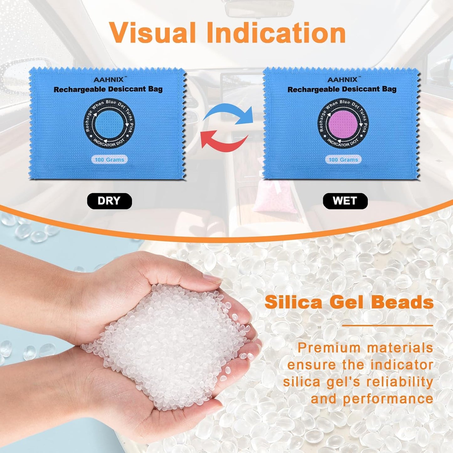 10 Pack Rechargeable Silica Gel Packets, 100g Each - Moisture Absorbers for Storage Bins, Safe Dehumidifier Bags, Desiccant Packs for Closets, Cars, and Electronics