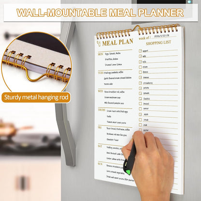 AZUREAL 50 Sheets Meal Planner, 8.5x11 Inch Double Helix Magnetic Meal Planning Notepad and Grocery List Notepad with Tear-Off Shopping List, Wall-Mountable Daily & Weekly Meal Planner for Fridge