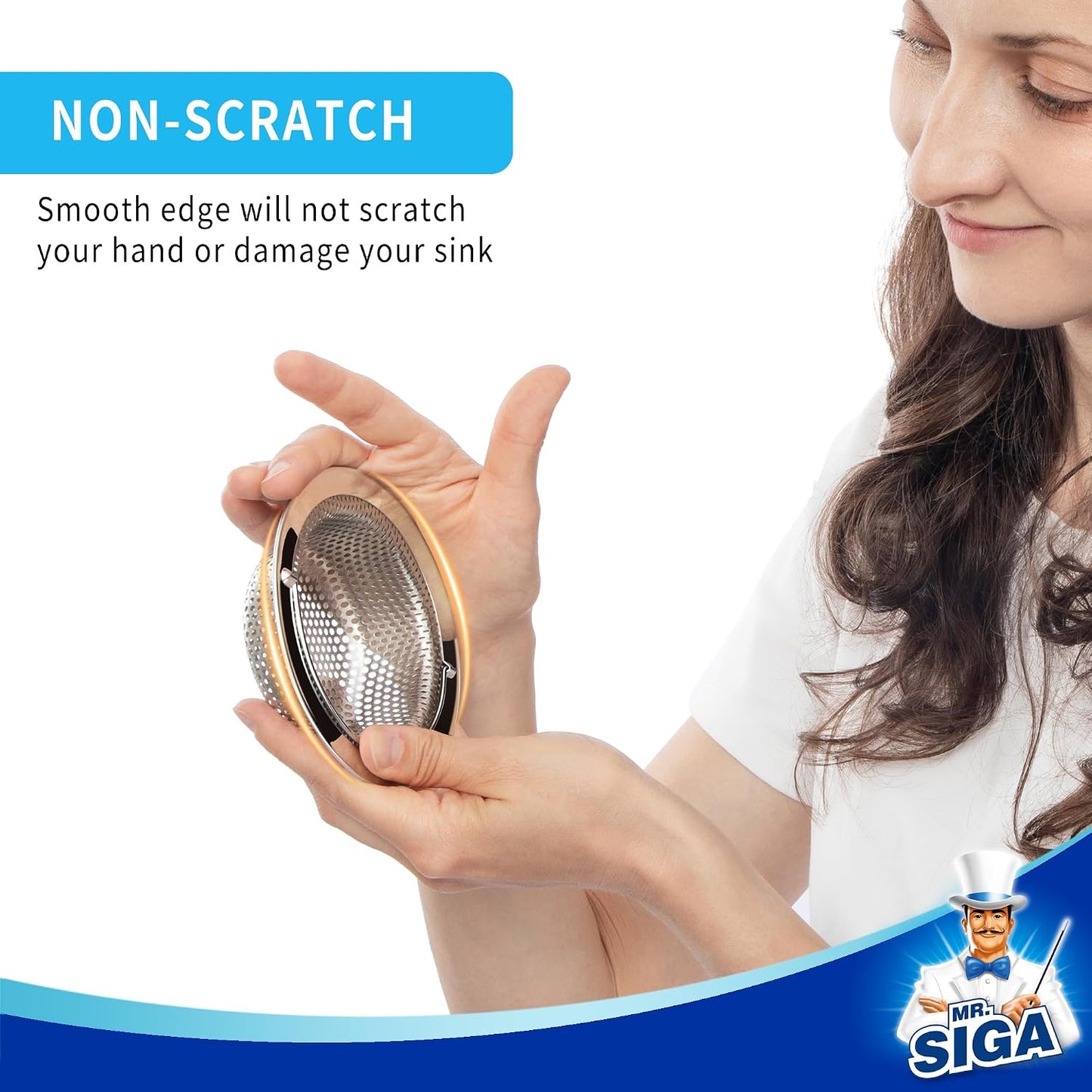 MR.SIGA Kitchen Sink Strainer, Stainless Steel Sink Drain Strainer, 2 Pack | Dishwasher safe sink strainer, outer diameter 4.33 inch/11 cm, inner diameter 3.23 inch/8.2cm