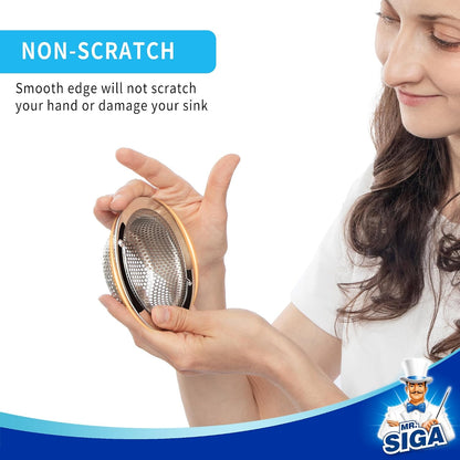 MR.SIGA Kitchen Sink Strainer, Stainless Steel Sink Drain Strainer, 2 Pack | Dishwasher safe sink strainer, outer diameter 4.33 inch/11 cm, inner diameter 3.23 inch/8.2cm