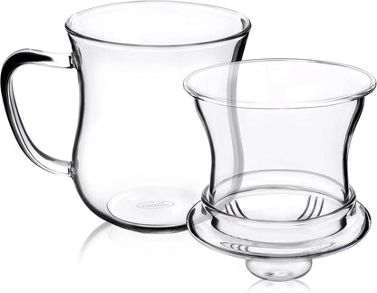 CNGLASS 12oz Double Walled Glass Tea Cup with Stainless Steel Infuser and Lid,Borosilicate Glass Tea Infuser Mug for Loose Tea,Teabag,Set of 1