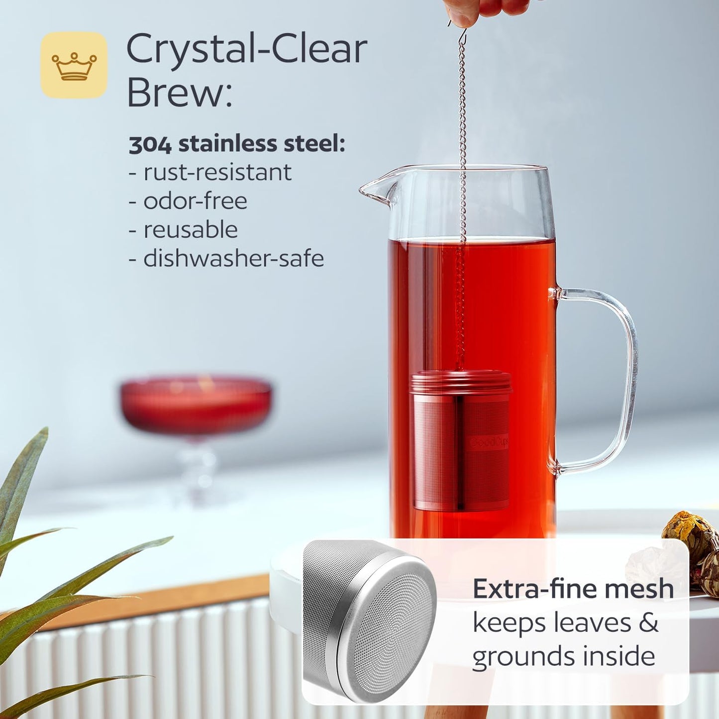 Stainless Steel Tea Infuser for Loose Leaf Tea, Small (1.5” Diameter x 2.2” Height) – Extra Fine Mesh Strainer with Chain Hook & Lid, Reusable Tea Steeper for Mugs, Cups & Teapots