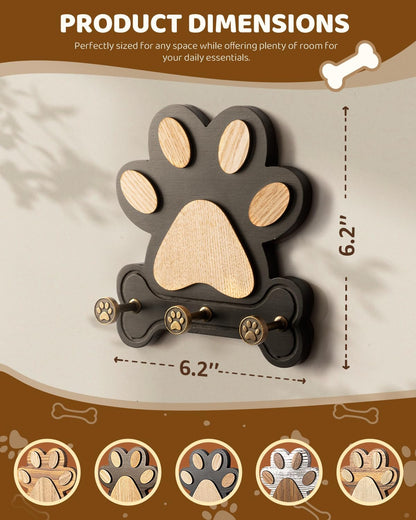 MTERSN Pine Wood Dog Leash Holder for Wall for Dog Walking Station, Black