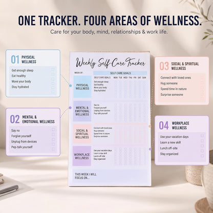 4 Pack Self Care Weekly Tracker Notepads (2 Blank + 2 Guided), 6 ''x 9''