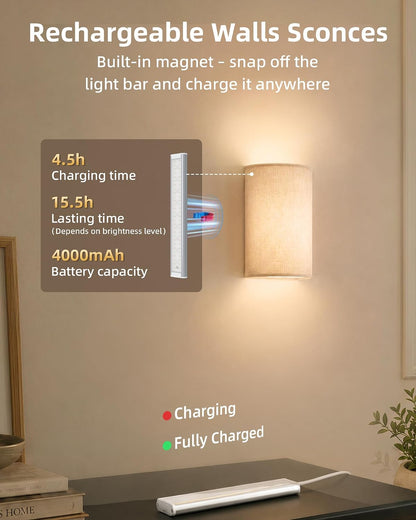 EZVALO Battery Operated Wall Sconce Set of Two with Remote, Wall Lights