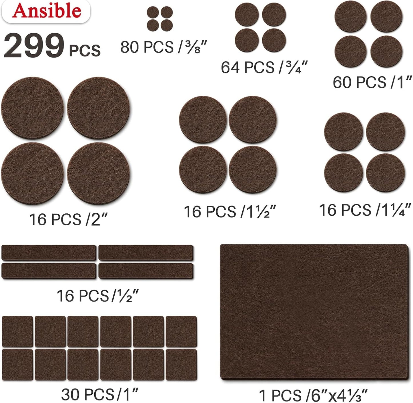 Ansible Felt Furniture Pads Chair Leg Floor Protectors 1" 60PCS | Felt Pads for Hardwood Floors,Self-Adhesive, Reduce Noise and Anti-Scratches,Easy to Install,Beige,Round