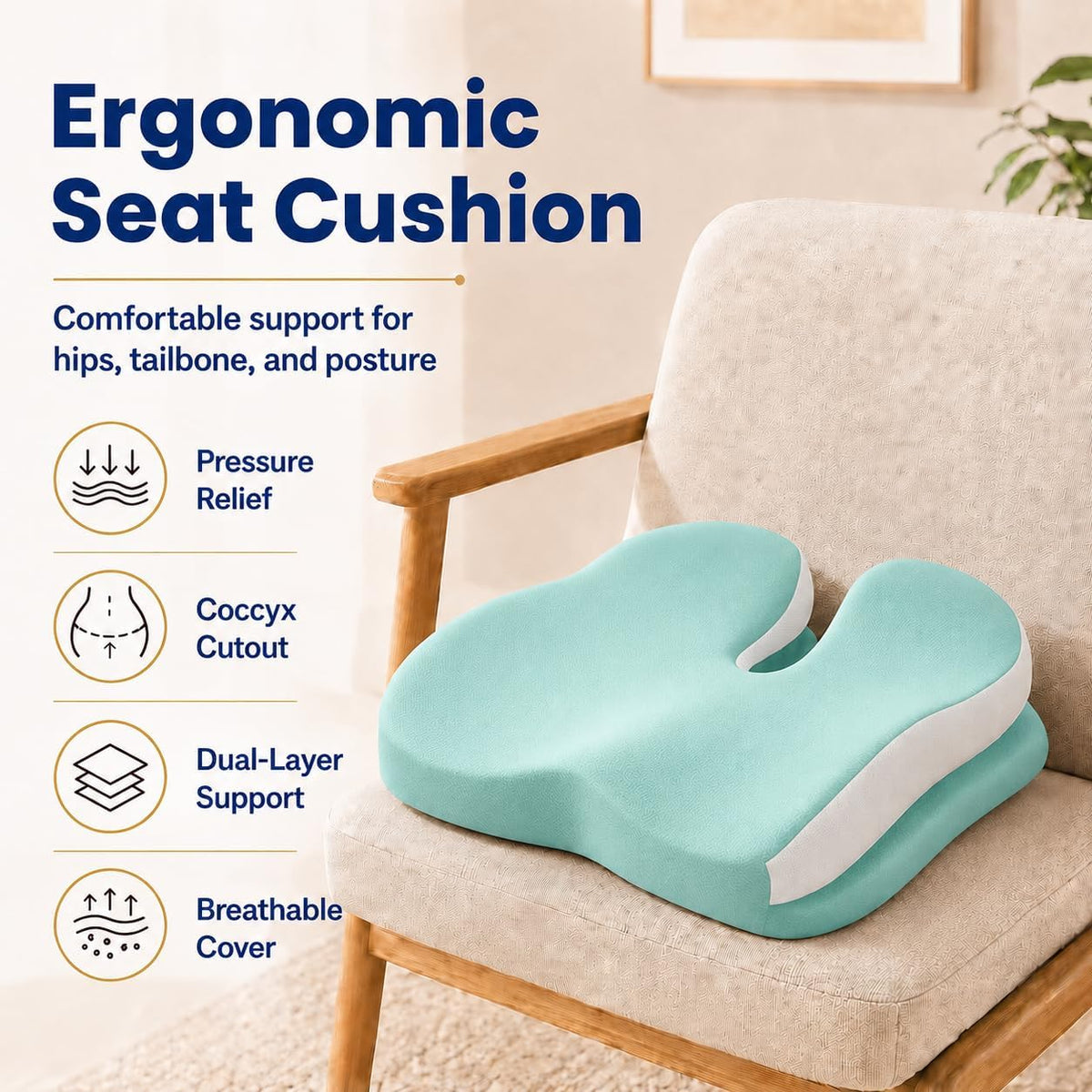 Memory Foam Ergonomic Seat Cushion for Office Chairs Pain Relief