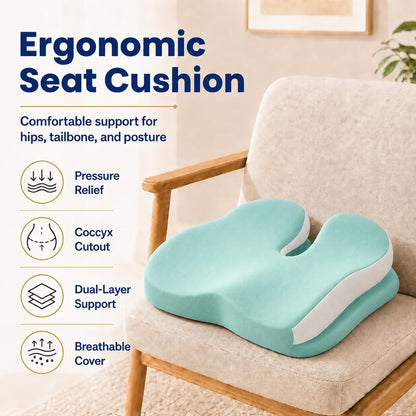 Memory Foam Ergonomic Seat Cushion for Office Chairs Pain Relief