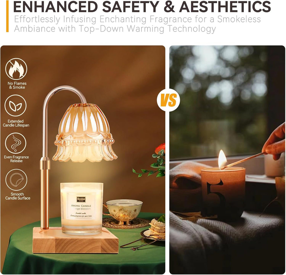 Candle Warmer Lamp with 3 Bulbs, Adjustable Height Dimmable Candle Warmer with Timer, Candle Lamp with Charming Gift Box Ribbon,Birthday Gifts for Women Mom, House Warming Gifts New Home Decor