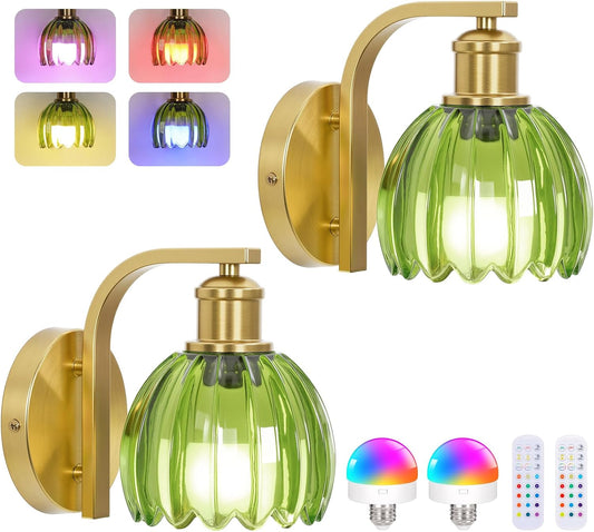 Vintage Battery Operated Wall Sconce, Wireless Wall Lights with Bulbs