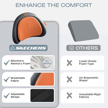 Skechers Lumbar Pillow Premium Memory Foam,Double-Layer-Office Chair Cushion for Tailbone Pain Relief,Butt Pillow for Office Chair,Car seat Cushion,Long Sitting Office Workers,and Car Drivers,Black