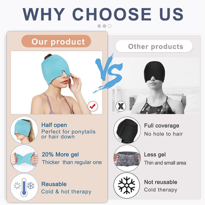 Migraine Headache Relief Cap, Gel Ice Head Wrap, Hot and Cold Therapy, Headache Eyes Mask for Sinus, Puffy Eyes, Tension and Stress Relief (Blue)