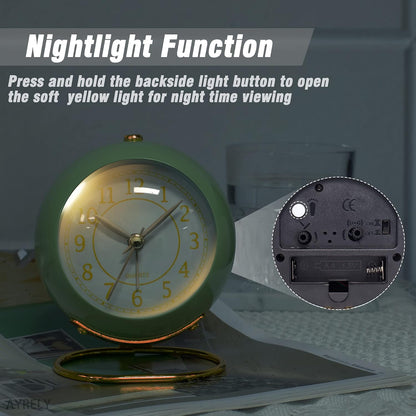 AYRELY® Battery Operated Analog Desk Alarm Clock with Light, Table Clock | Retro Aesthetic Clock with Silent Non-Ticking Movement for Bedside, Bedroom, Kitchen, Office, Travel & Kids' Room(Light Pink)