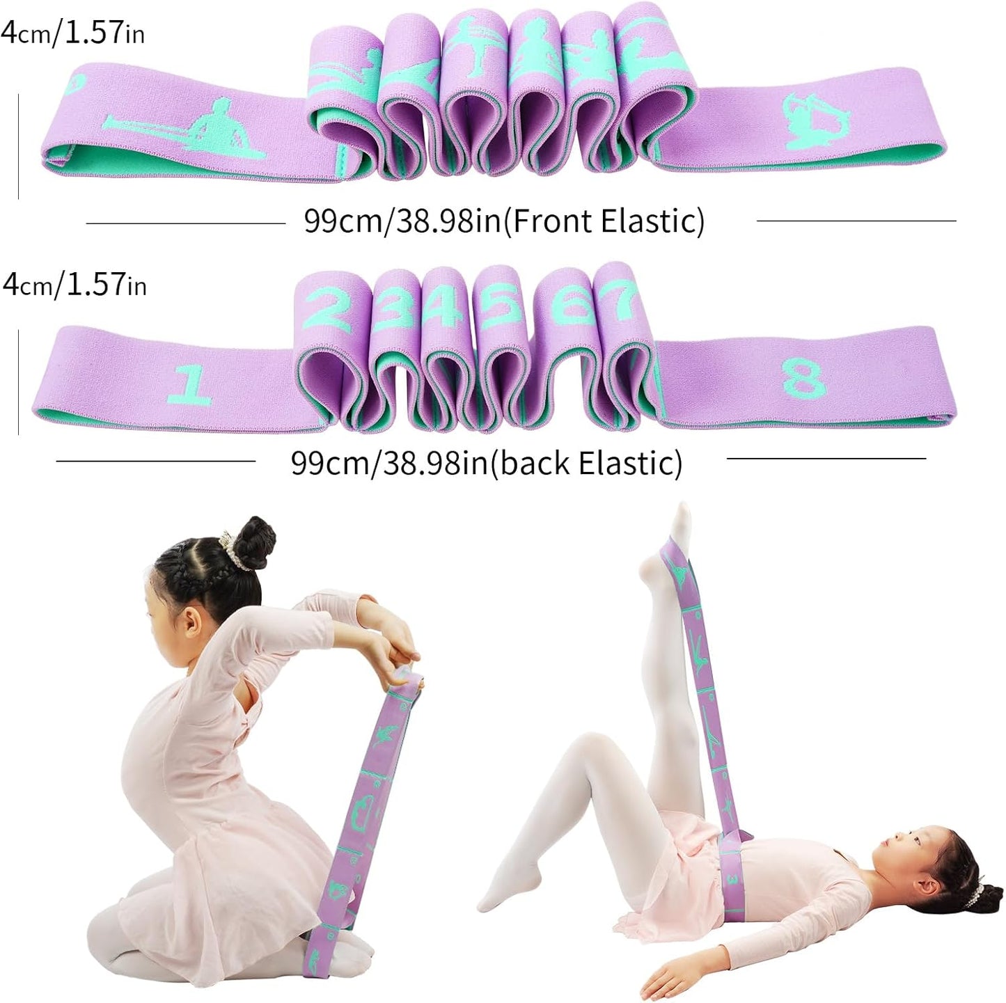 8 Loops Stretching Strap for Kids, Extended Dance Stretch Band Elastic for Ballet & Gymnastics, Children's Resistance Bands for Flexibility Training, Dance Equipment for Girls