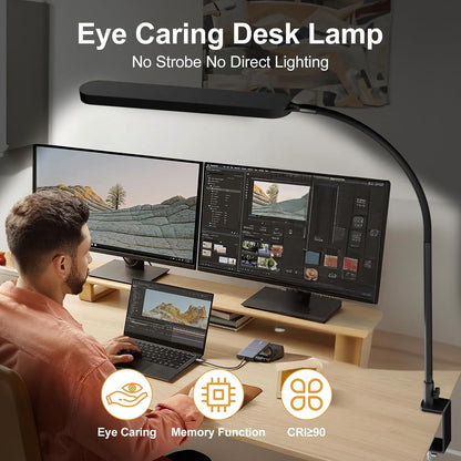 SKYLEO Desk Lamp for Home Office, Eye Comfortable LED Desk Light for Long Hours, Adjustable Swing Arm with Memory Function, Black