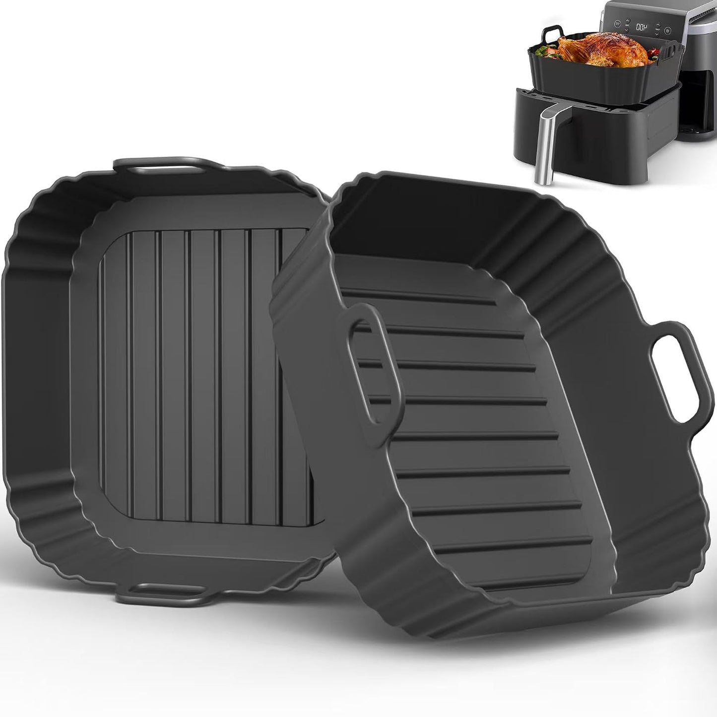 Silicone Air Fryer Liners 2 Pack, Reusable Liners Compatible for Ninja Foodi DZ201, DZ401, DZ550, COSORI, Chefman, Instant Air Fryer, and 6-in-1 8-10QT Air Fryer Baskets