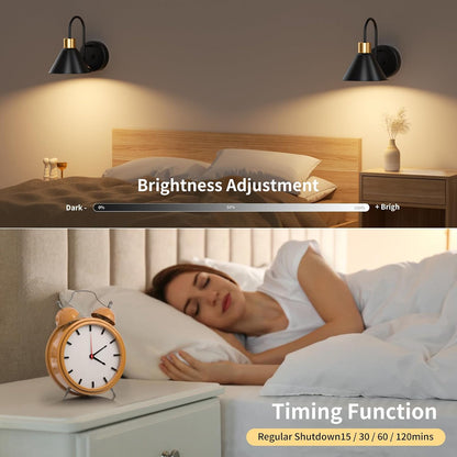 Frideko Rechargeable Wall Sconces Set of Two, 3 Color Dimmable Battery Operated Wall Lights with Remote, Black Wireless Wall Lamp with Timer, Indoor Sconce Lighting for Living Room Bedroom Picture