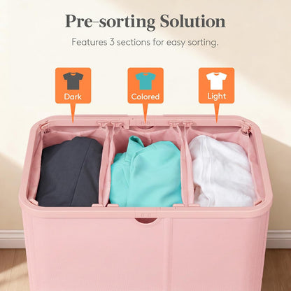 Lifewit 185L 3 Section Laundry Hamper with Lid, Laundry Basket, Beige | Large Foldable Laundry Sorter with 3 Removable Bags, Tall Clothes Hamper for Bedroom and Bathroom