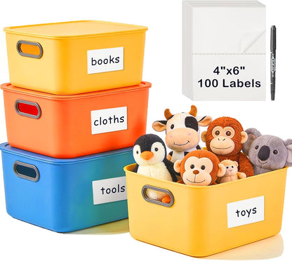 4x6 Inch Removable Storage Bin Labels, 100 Pcs (50 Sheets) Labels for Storage Bins with 1 Marker, Water Oil Tear Resistant No Residue Matte White Labels for Home Office School Business Storage Bins
