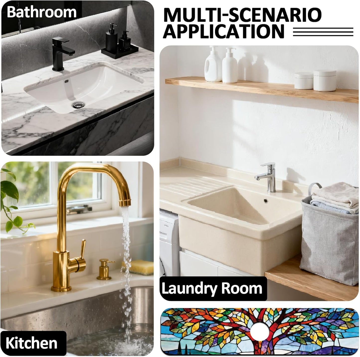 2Pcs Peonies Kitchen Sink Splash Guard Faucet Mat Vintage Florals Faucet Mat For Bathroom Kitchen 5.5x23.6In