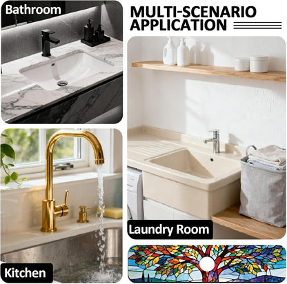 2Pcs Peonies Kitchen Sink Splash Guard Faucet Mat Vintage Florals Faucet Mat For Bathroom Kitchen 5.5x23.6In