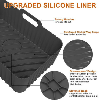 Air Fryer Silicone Liners Square 2 Pack 7.1 Inch Airfryer Liners 4-7 QT Reusable Air Fryer Liners Silicone Pot Oven Liner Baking Tray, Air Fryer Basket Silicone Mat Bowl Air Fryer Accessories Kitchen