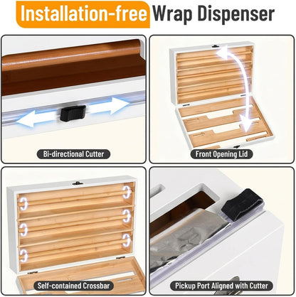 Allinside Magnetic Plastic Wrap Dispenser with Cutter, 3 in 1 Refrigerator Bamboo Wood Organizer for Tin Foil, Baking, Wax Paper Holder Kitchen Storage Box Compatible with 12.9" Roll, Black (3 Layer)