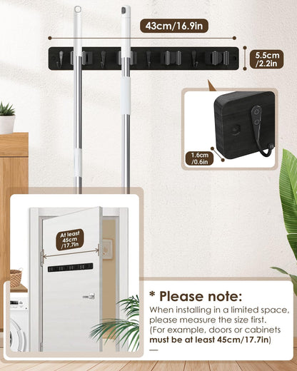 Broom Holder Wall Mount, 4 Holders 4 Hooks Mop and Broom Organizer | Mop Holder Wall Mount and Broom Hanger for Garage, Laundry Room, Kitchen and Utility Storage