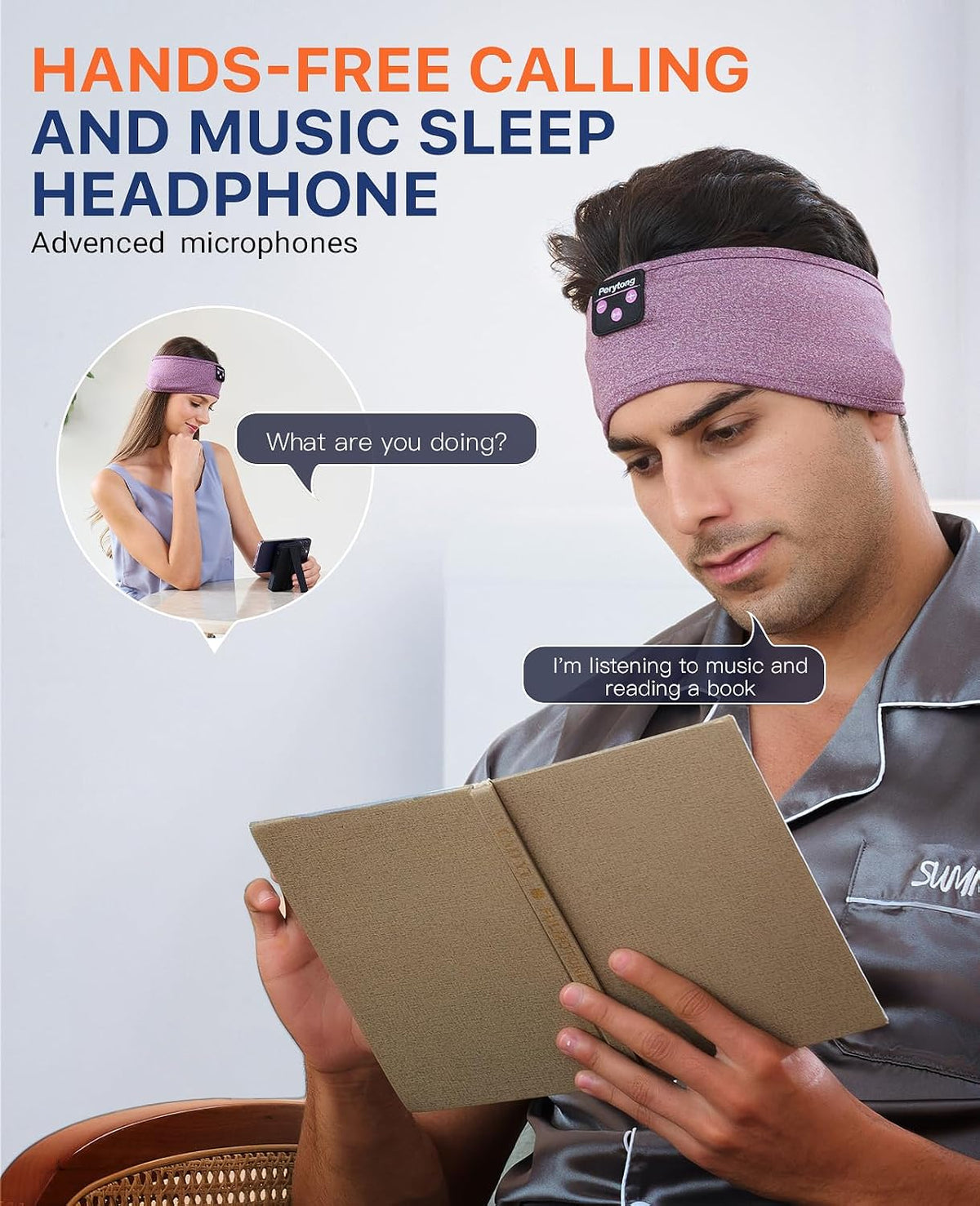 Perytong Sleeping Headphones Bluetooth Headband, Soft Long Time Play Sleeping Headsets with Built in Speakers Perfect for Workout,Running,Yoga,Travel, Darkgray