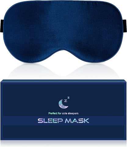 Silk Sleep Mask for Women and Men - Soft Breathable Organic Natural Mulberry Silk Fabric Blackout Eye Mask with Adjustable Straps No Pressure Eye Mask for Travel Essentials Gifts (Black)