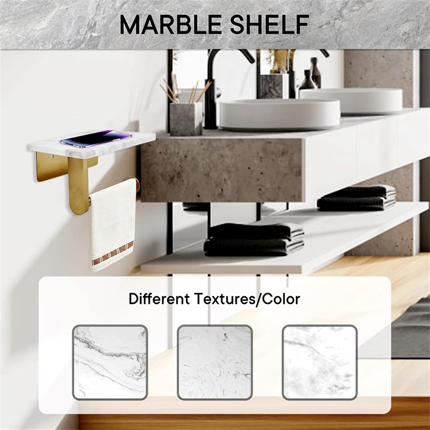 Toilet Paper Holder with Natural Marble Shelf for Bathroom Washroom,Wall Mounted Tissue Holder Suitable for Mega Roll (Brushed Nickel,Small 6.7 * 4.3 in)