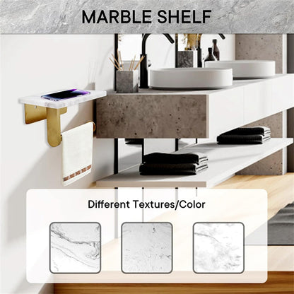 Toilet Paper Holder with Natural Marble Shelf for Bathroom Washroom,Wall Mounted Tissue Holder Suitable for Mega Roll (Brushed Nickel,Small 6.7 * 4.3 in)