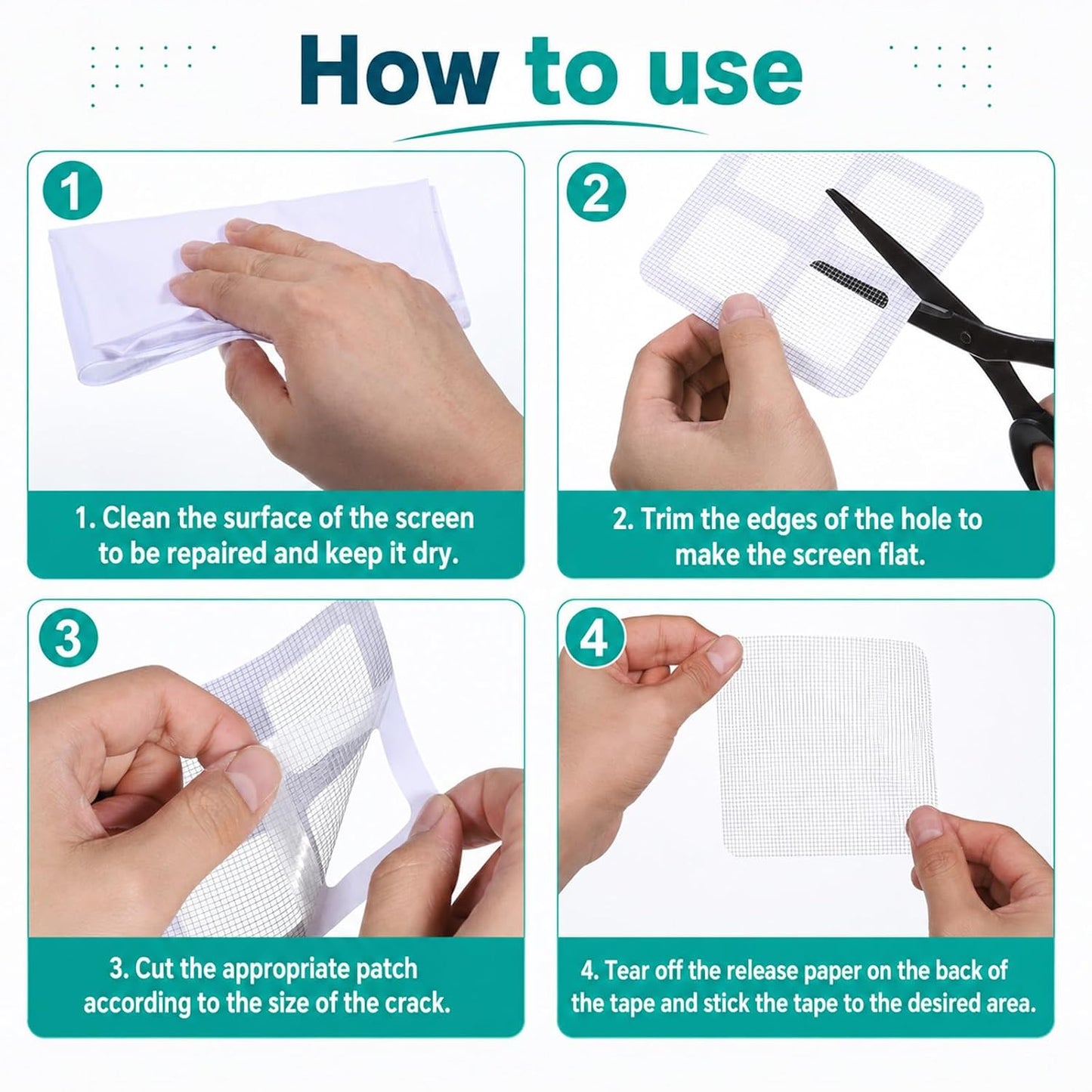 30PCS Window Screen Patches Repair Kit, Mesh Patches (4 Inch) | Tent Repair Patches, Self-Adhesive Mesh Patch Repair Kit, Outdoor Tent Patch Kits, Portable Screen Tape for Window, Camping