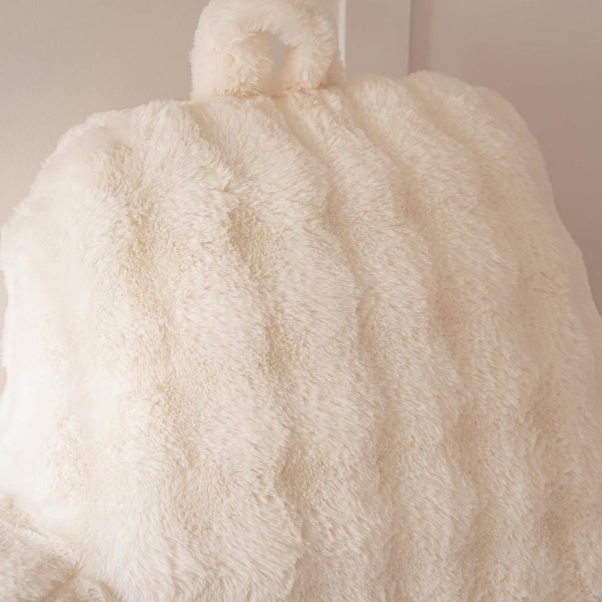 Faux Fur Reading Pillow for Sitting in Bed, Large Backrest Bed Pillow with Arms, Back Support Pillow for Lounging Bedrest, Beige