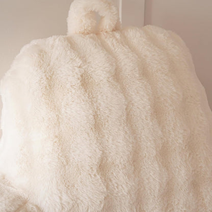 Faux Fur Reading Pillow for Sitting in Bed, Large Backrest Bed Pillow with Arms, Back Support Pillow for Lounging Bedrest, Beige