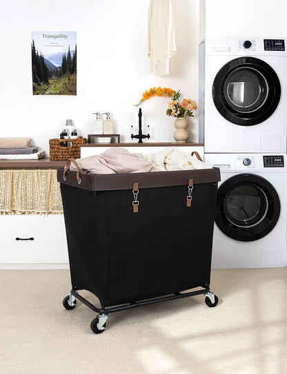 StorageWorks 160L Laundry Basket with Wheels, Rolling Hampers for Clothing | Beige Laundry Basket with Wheels, Metal Frame & Handles, Rolling Hamper for Bedroom, Bathroom, Dorm, Hotel