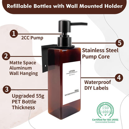Shampoo Dispenser for Shower Wall, Shampoo and Conditioner Dispenser with 16 Waterproof Labels, No Drill Shower Soap Dispenser Bathroom, Shower Soap Dispenser Wall Mounted 3 Chamber, 17oz,Black | Shampoo Dispenser for Shower Wall, Shower Soap Dispenser