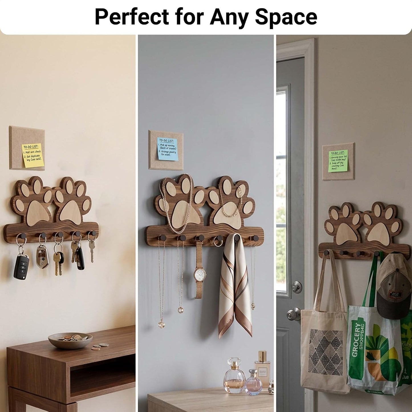 Farmhouse Dog Leash Holder for wall, Dog Accessory Organizer with Floating Shelf & 6 Hooks, Multi-Purpose Key Holder for Rustic Entryway Home Decor