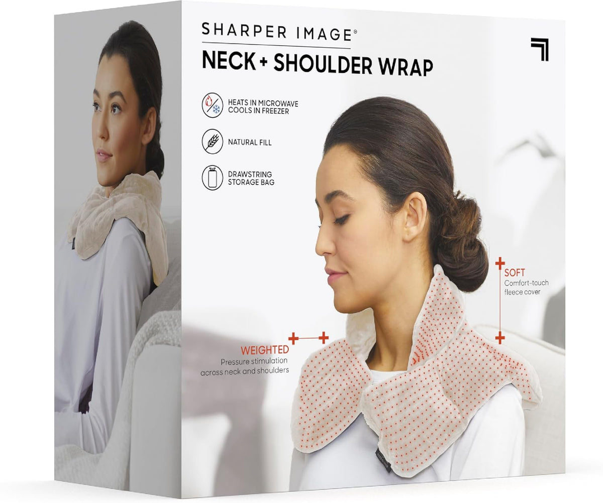 Sharper Image Unscented Heated Neck & Shoulder Wrap - Microwavable Warm & Cooling Plush Pad, Weighted for Pain, Tension & Stress Relief Therapy, Gift for Women & Men
