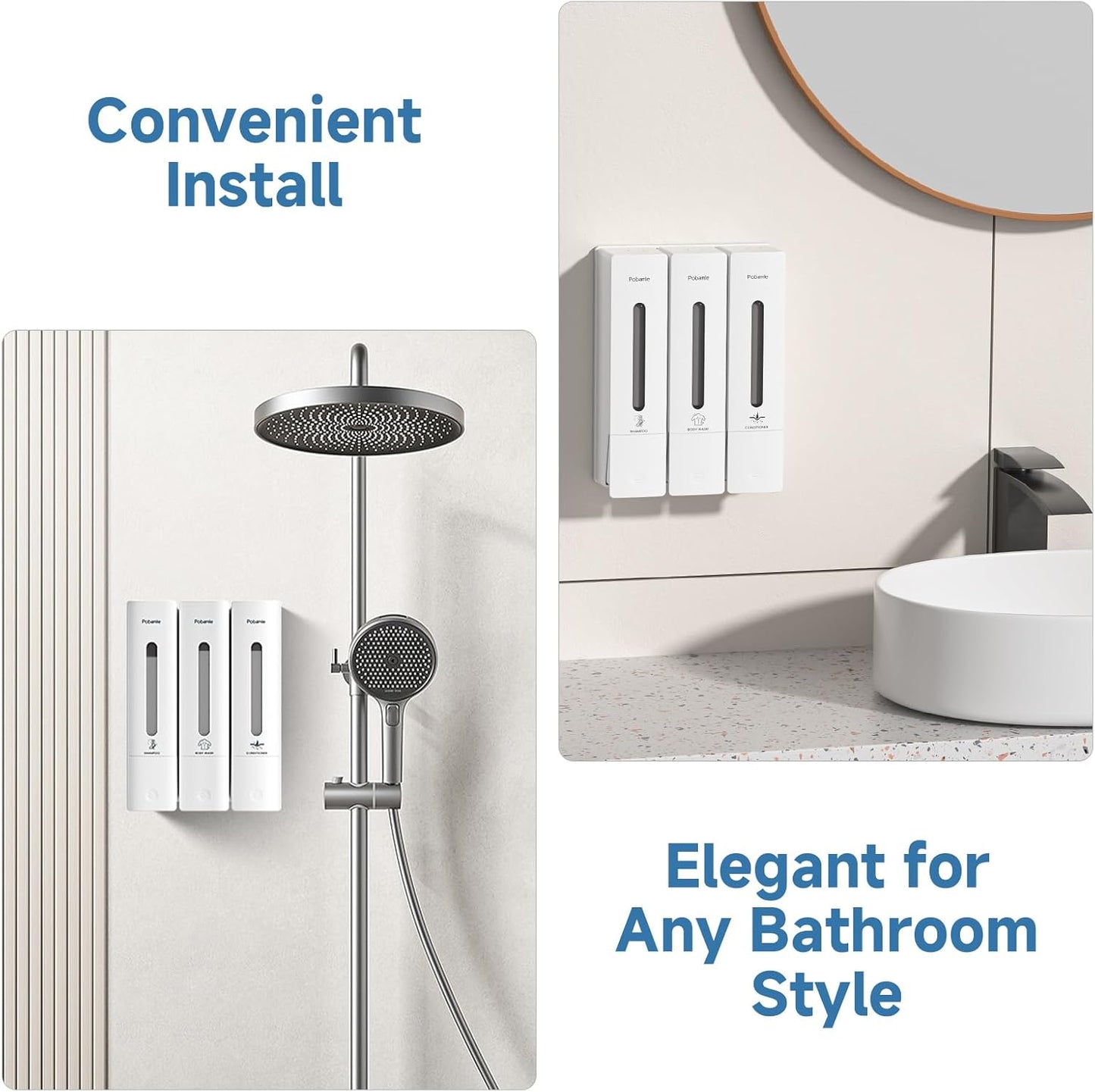 1984 Shower Soap Dispenser Bathroom Set Shampoo Conditioner Body Wash Dispenser Wall Mounted Shower Shampoo Dispenser 3 Chamber No Drill for Home Star Hotel 3 x 400ml Pink