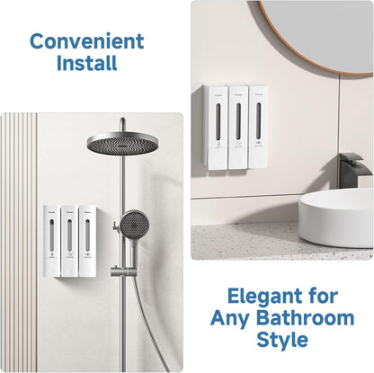 1984 Shower Soap Dispenser Bathroom Set Shampoo Conditioner Body Wash Dispenser Wall Mounted Shower Shampoo Dispenser 3 Chamber No Drill for Home Star Hotel 3 x 400ml Pink