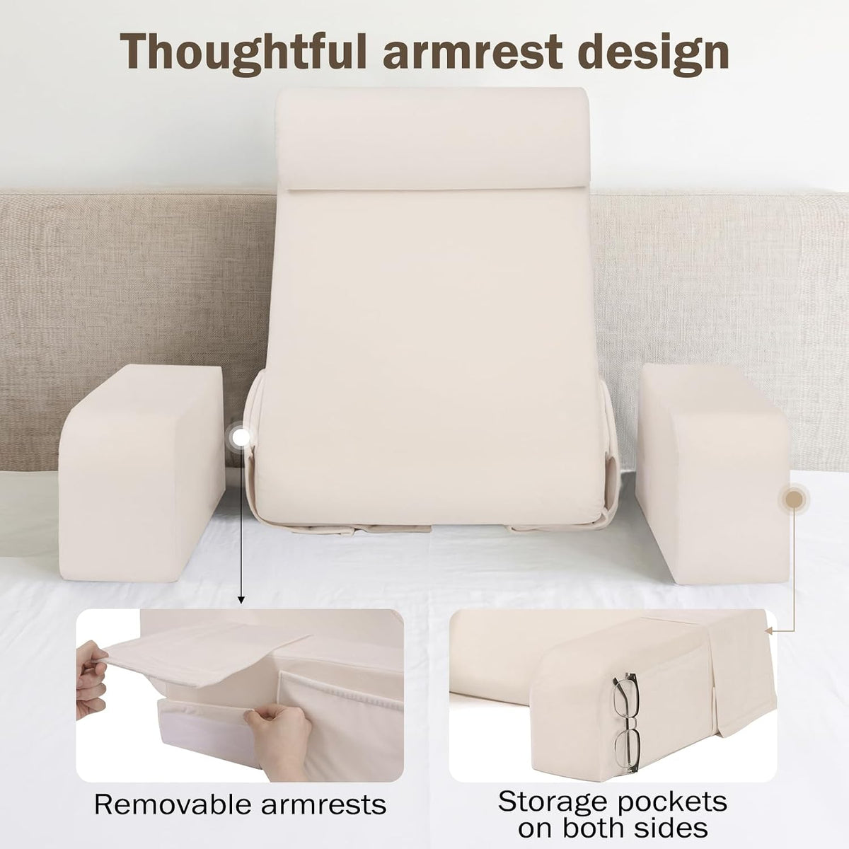 ENITYA 21" Reading Pillow for Bed with Firm Back Support & Big Pockets