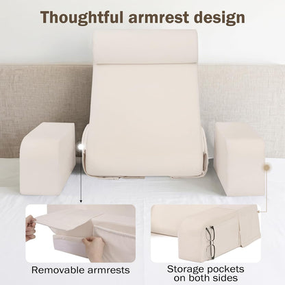 ENITYA 21" Reading Pillow for Bed with Firm Back Support & Big Pockets