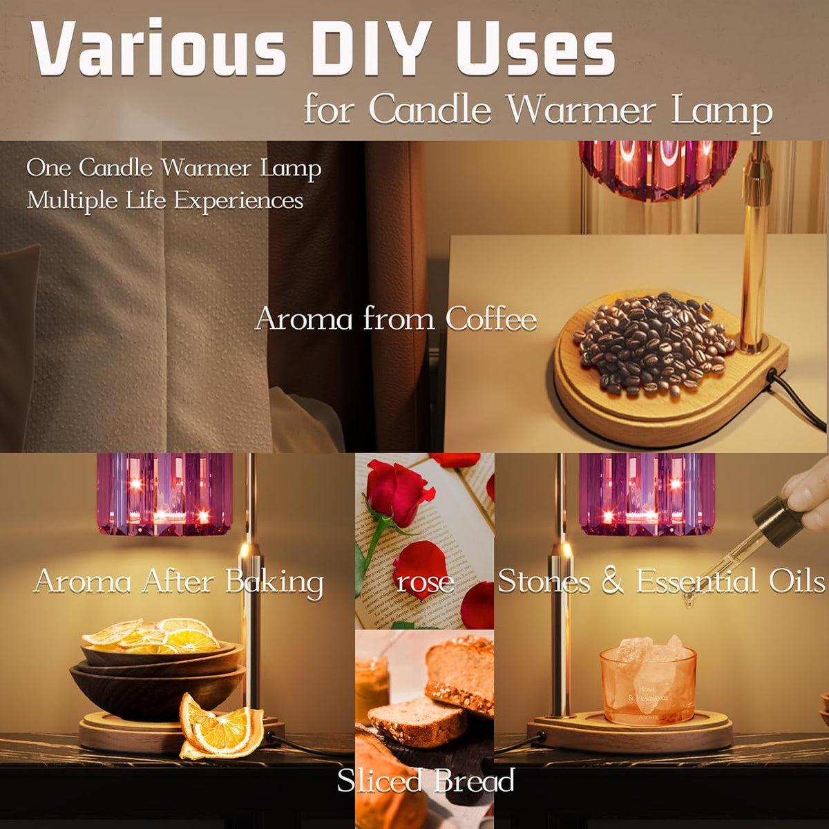 IN HAPPY Purple Candle Warmer Lamp with Timer & Dimmer, Gifts for Women, Housewarming Gifts for New Home, Adjustable Height Candle Warmer Lamp with 2 Bulbs for Jar Candles, Bedroom Home Decor